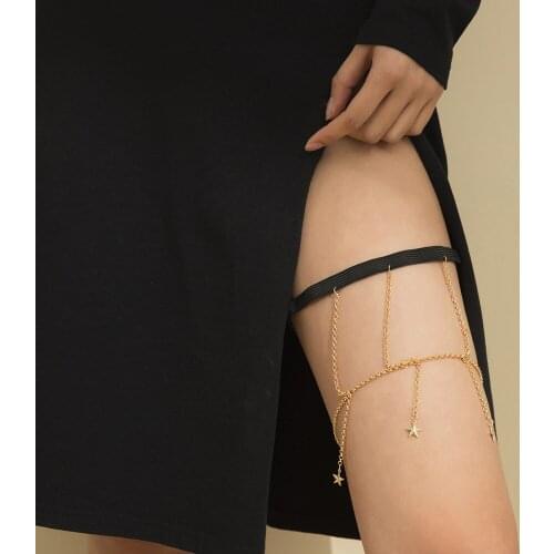 2021 1PC Metal Multilayer Star Elastic Thigh Chain Jewelry Body Harness Belt for Women Sexy Tassel Leg Chain Garter Body Chain