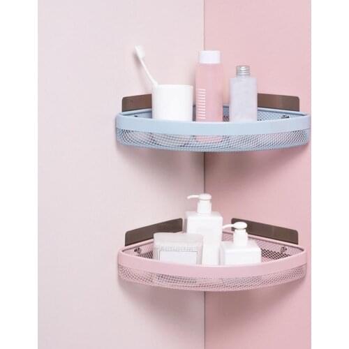 Kitchen Bathroom Free Drill Wall Mounted Triangle Corner Storage Rack Holder Candy Color Home Storage baskets Hollow Design
