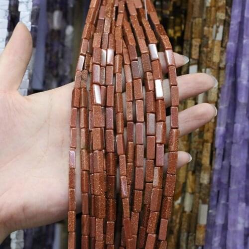 Natural Stone Rectangular Scattered bead agates Gold Sand Stone string Bead for Jewelry Making DIY Necklace Bracelet Accessories