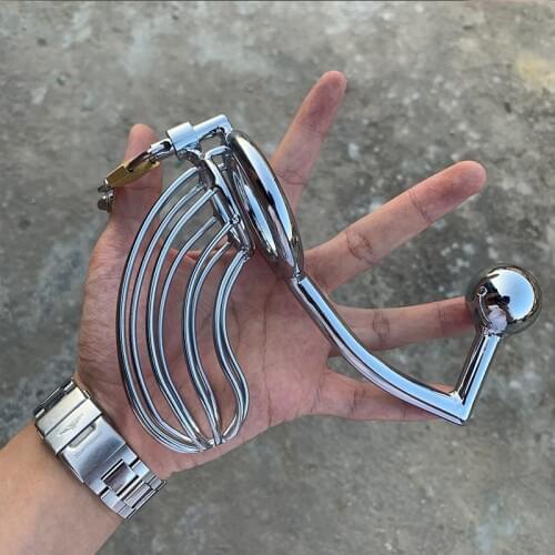 NEW Silver Cage For Penis Ring Long Chastity Cage Metal Stealth Lock Male Chastity Device Cock Cage Fetish Virginity BDSM 18