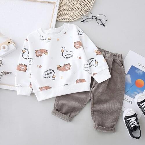 0-5 Years Spring Boy Clothing Set 2021 New Sheep Pattern T-Shirt+ Pant 2 Pcs Kids Clothes Girls Fashion Outfits Children Costume