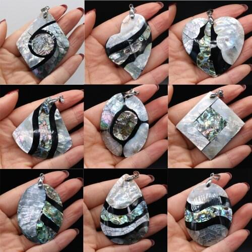 Natural Shell Pendant Mother of Pearl Splicing Abalone Shell Exquisite charms For jewelry making DIY Necklace accessories47X60mm
