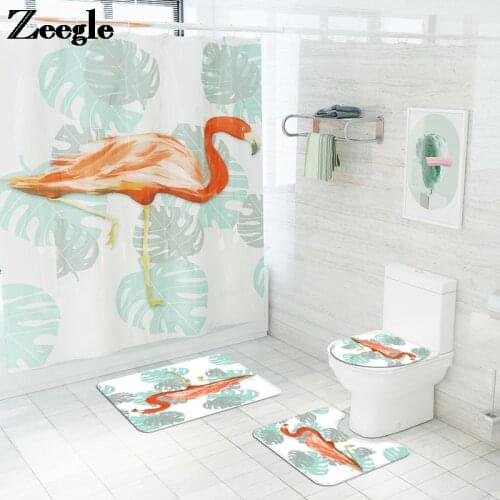 Anti-slip Bath Mat Set for Bathroom Carpet Rug Waterproof Shower Curtain Absorbent Toilet Seat Cover Mat Floor Carpet Set