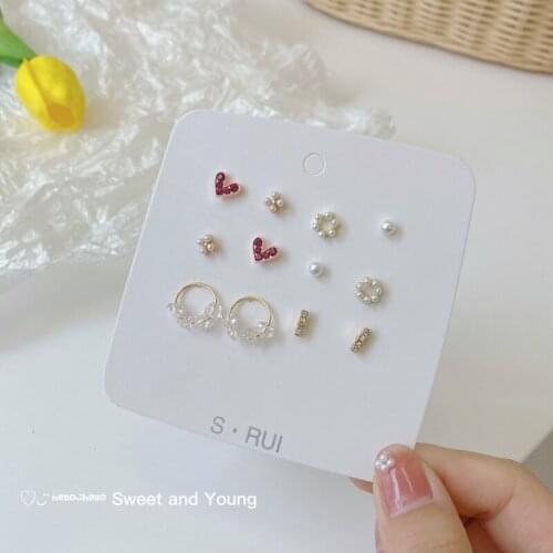 S925 Pearl Four-Leaf Clover Love Earrings Set Combination Sweet And Romantic Girl Simple Small Exquisite Earring Trend