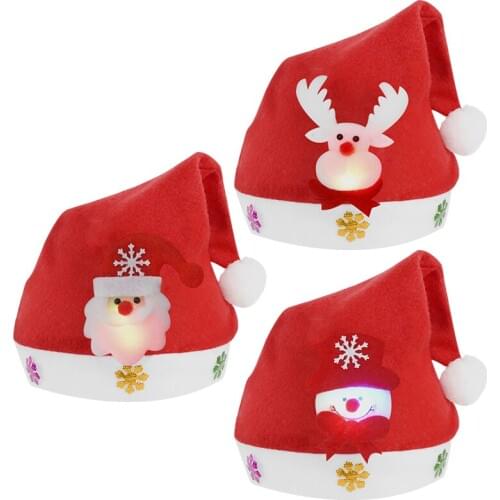1pc Christmas Red LED Cap Cartoon Santa Elk Soft Plush Hat Adult Kids Christmas Party Decoration New Year Party Supplies