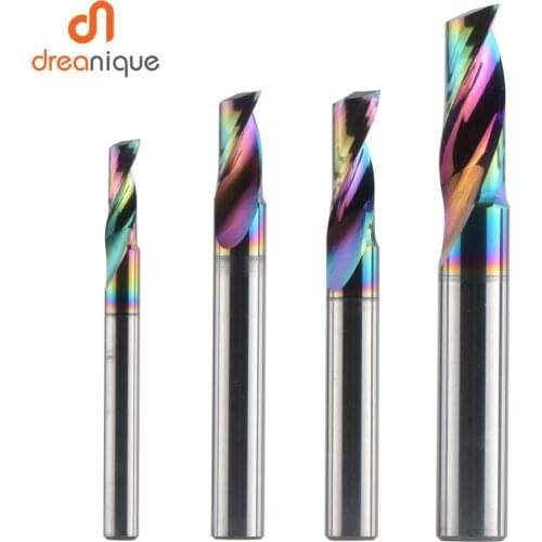 Dreanique 1pc 3.175 4 6 8mm CNC Single Flute Solid Tungsten Carbide Alloy End Mill, DLC Coating Milling Cutter for Aluminium