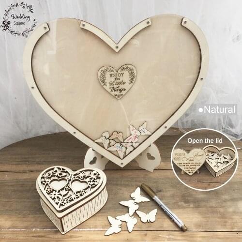 Butterf Hearts unique paty Decoration Rustic Sweet Wedding Guestbook Wish Drop box Wedding 3D Guest book wooden box