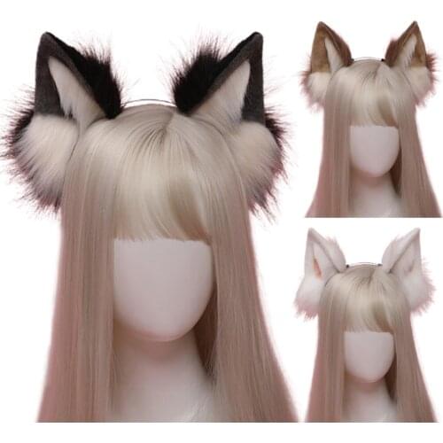 Women Animal Dog Ears Headdress Plush Furry Lolita Handmade Headband Anime for Halloween Christmas Cosplay Accessories