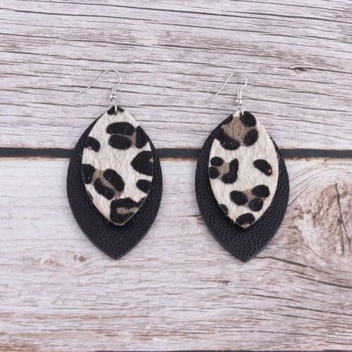 ZWPON Layered Leopard Print Leather Earrings for Women Fashion Oval Leather Cheetah Earrings Jewelry Wholesale