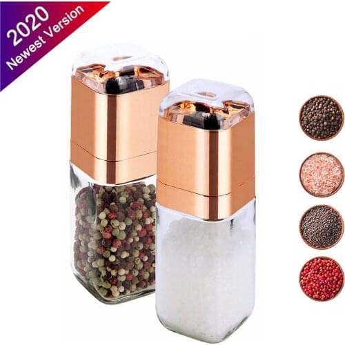 1/2 Pcs Manual Pepper Mill 180ml Glass Bottle Salt and Pepper Grinder Adjustable Ceramic for Kitchen Spice Mill Tools Rose Gold