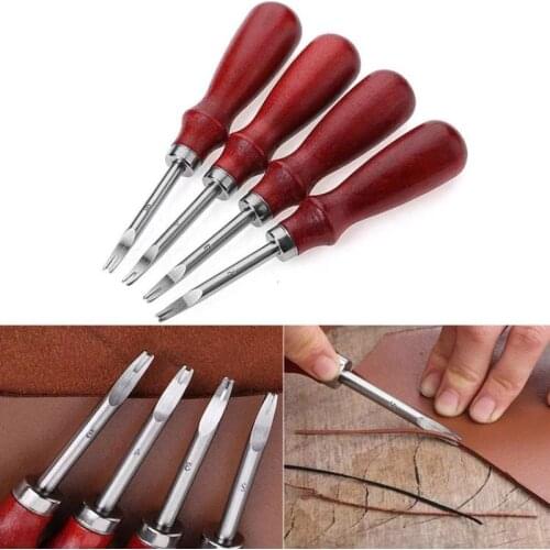 Hot Leather Craft Edge Skiving Beveling Cutting Craft Tools with Wood Handle 1.0/1.2 /1.4 /1.6 mm Practical Convenient
