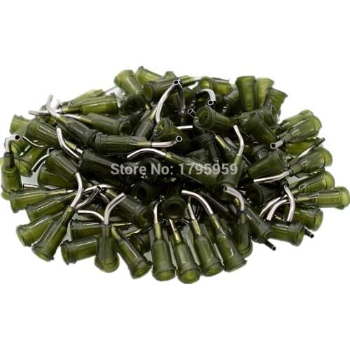 100pcs 45 Degree Bent Tapered Dispensing Tips Adhesive Glue Dispensing Needle Liquid Glue Dispenser 14G Blunt Tips Needles Set