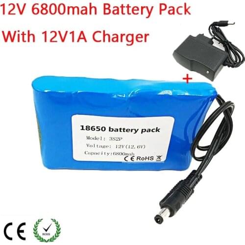 18650 Li-Ion Battery Pack Portable Rechargeable DC 12 V 6800 mAh Suit for Camera With 1A Charger