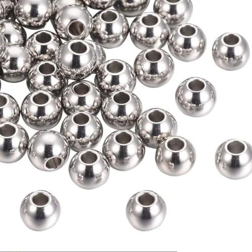20pcs Stainless Steel Spacer Beads Loose Ball with Hole for Charm Bracelets DIY For Jewelry Making accessories Finding