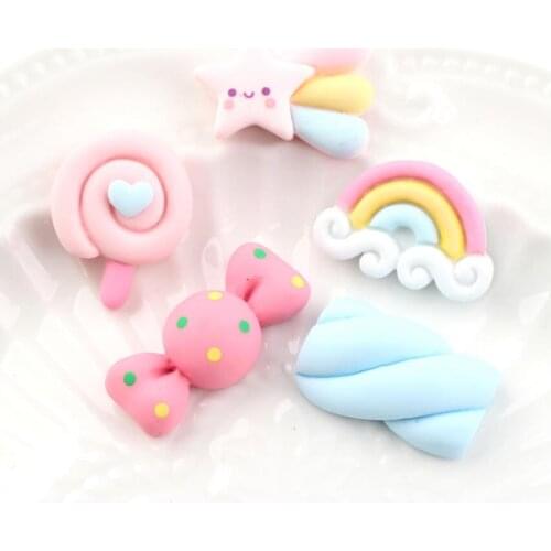 20pcs/lot Resin Rainbow Candy Decoration Crafts Flatback Cabochon Scrapbooking Fit Hair Clips Embellishments Beads Diy