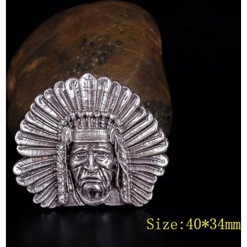 5PC 40*34MM ANTIQUE SILVER INDIAN CHIEF HEAD LEATHERCRAFT BELT PURSE CONCHOS