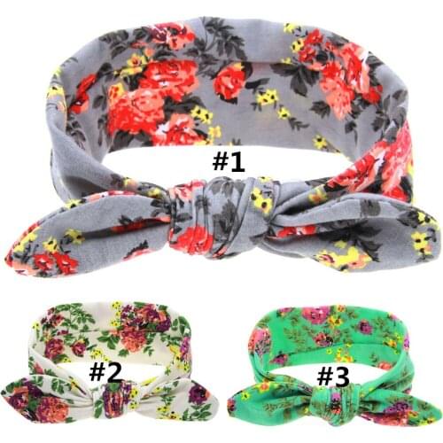 5 pcs / lot , print cotton Messy headband rabbit bunny bowknot ear Head wraps hair Accessories