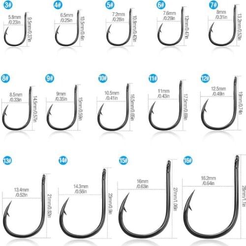 50pcs/box High Carbon Steel Sea Fishing Sharp Hook 3#-16# Model Fishing Hooks Barbed Carp Hook Single Circle Fishing Accessories