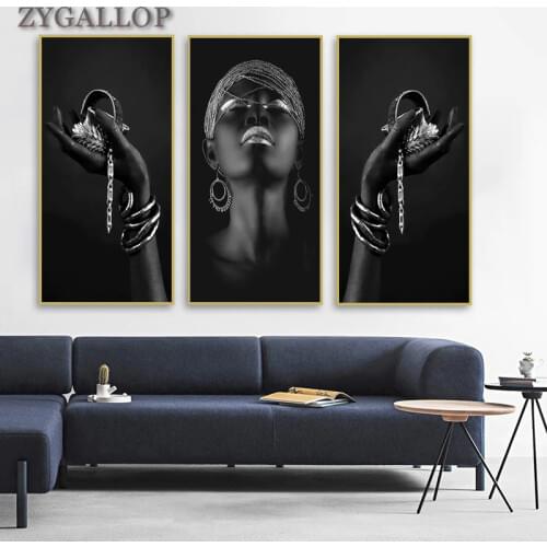 African Wall Art Woman Posters and Prints Black Hands Holding Silver Jewelry Canvas Painting Wall Pictures For Living Room Decor