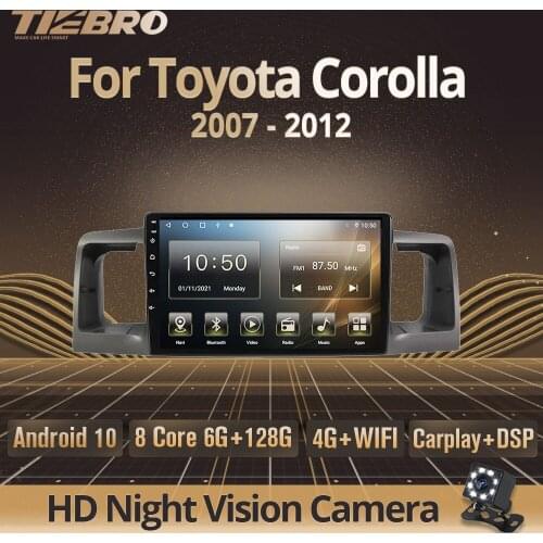 Tiebro 2DIN Android10.0 Car Radio For Toyota Corolla E130 E120 2007-2012 GPS Navigation Som Automotivo Car Receiver Carplay DSP