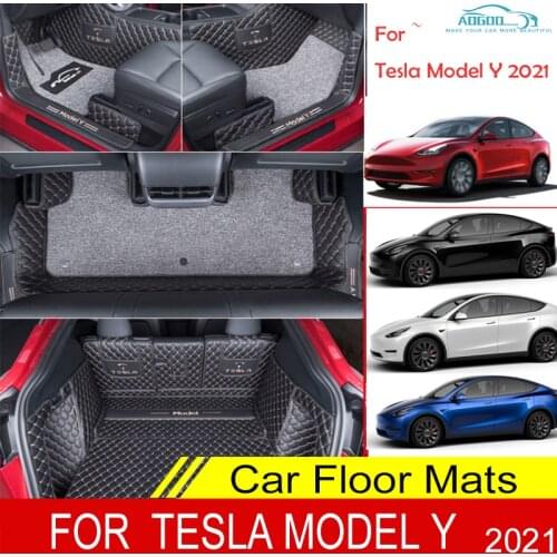 Car Floor Mats For Tesla Model Y 2021 Double Layer Custom Auto Foot Pads Automobile Carpet Cover Interior Floorliner Full