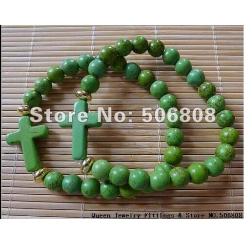 Green Color Cross Howlite Stone Jewelry Bracelet, Handmade Stretch Beaded Jewelry Bracelets 15PCS/LOT