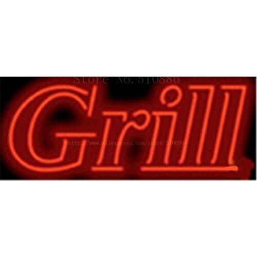 Grill NEON SIGN Real GLASS Tube Beer PUB Restaurant Signboard display Decorate Shop food dinner BBQ Light Signs 17*14"