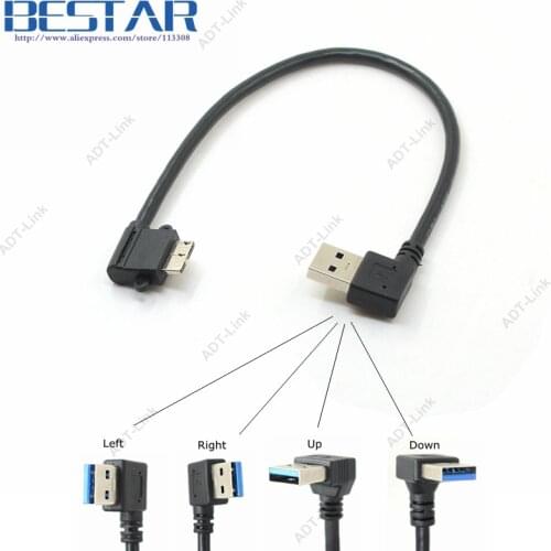 Left Right Up Down Angle USB 3.0 to Angle USB 3.0 Micro-b Data Sync and Charging Cable (1 Foot = 25 Centimeters, Black)