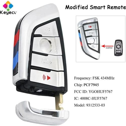 KEYECU Silver CAS4 CAS4+ Modified Remote Key With 4B & 434MHz & PCF7953 Chip - FOB for BMW 5 7 Series F Chassis FCC: YGOHUF5767