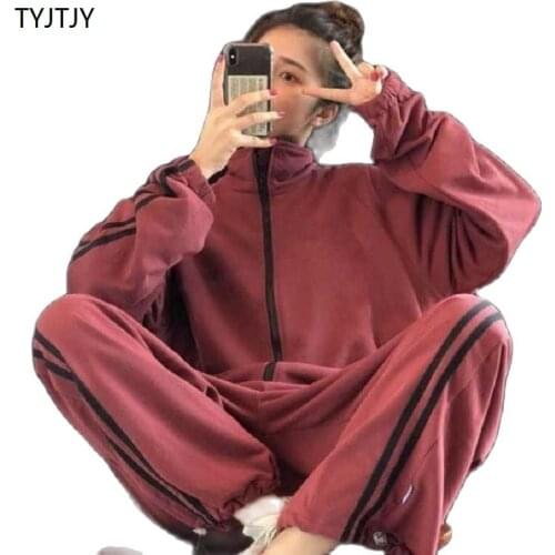 Suit New Korean Women Clothes 2021 Autumn Womens Tracksuits Suits set + High Waist Wide Leg Pants Casual Fashion two-piece set