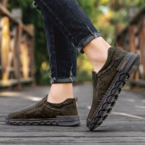 Fashion Men loafers Spring and Autumn Casual Soft Sneakers Men Cow Suede Leather Comfortable Non-slip Hiking Outdoor Sneakers