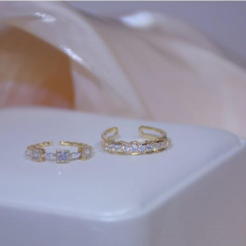 Ins Hot Sale Simple Style Geometric Crystal Adjustable Rings for Women New Fashion Brand Jewelry Gift Engagement Rings