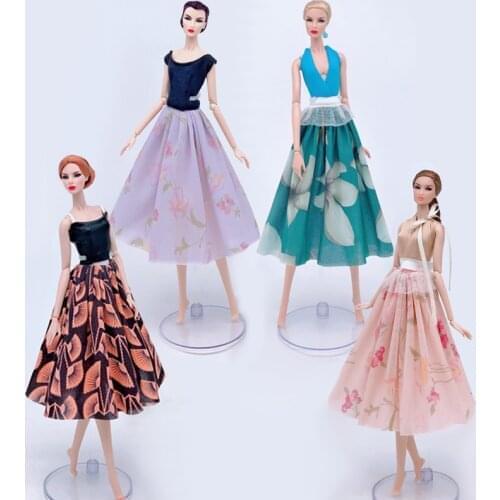 4sets/lot Fashion Doll Dress For Barbie Doll Clothes Outfits Vest & Floral Midi Skirt 1/6 Doll Accessories Toys For Children