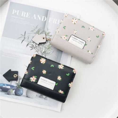 Fashion small fresh floral zipper buckle two-fold wallet female student hand coin purse