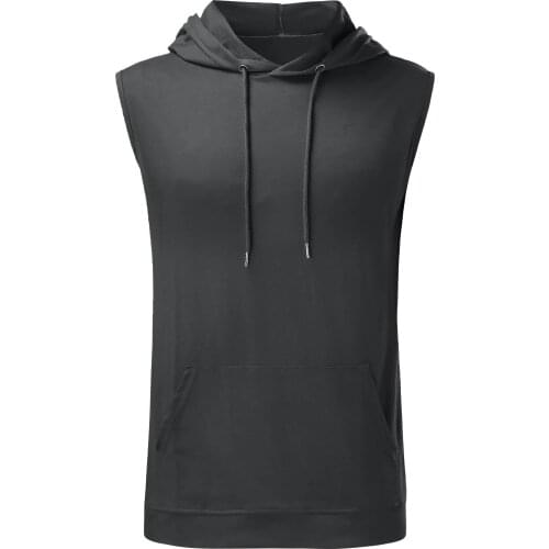 Men Hoodies Hip Hop High Street Wear Sleeveless Vest Hoodie Sweatshirts Muscle Workout Sports Fitness Pocket Tops