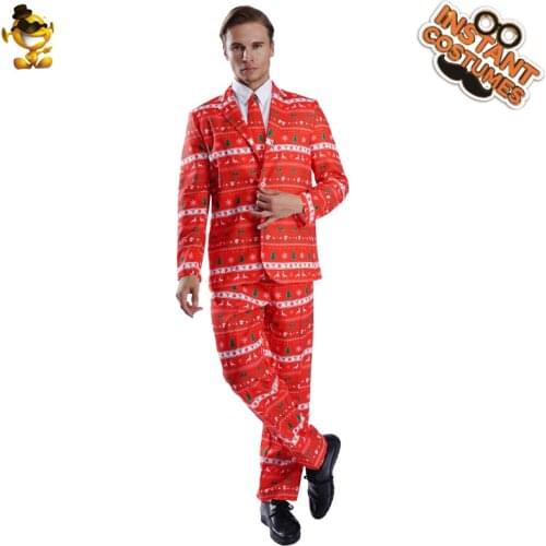 Men Christmas Suit adult Fun Party Costumes Printed Pattern Suit for Man Jacket Pants and Tie