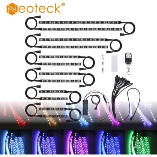 Neoteck 12pcs Motorcycle Multi-color RGB 126LED Neon Flexible Light Strip Kit Wireless Remote Led 5050 SMDLight Strip