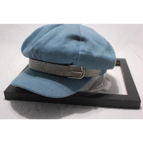 2019 New Crystal Octagonal Cap Children Spring-Summer Korean-style Washed Cowboy Newsboy Cap-Style Shopping Casual Military Cap