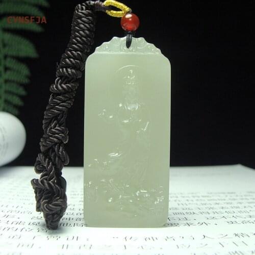 CYNSFJA New Real Rare Certified Natural Hetian Jade Nephrite Mens Lucky Amulets Guanyin Jade Pendant Hand Carved High Quality