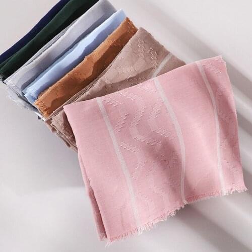 New Autumn Winter Fashion Striped Hijab Women Polyester Scarf Solid Lady Shawls Wraps Islamic Headscarf Turban Echarpe Foulard