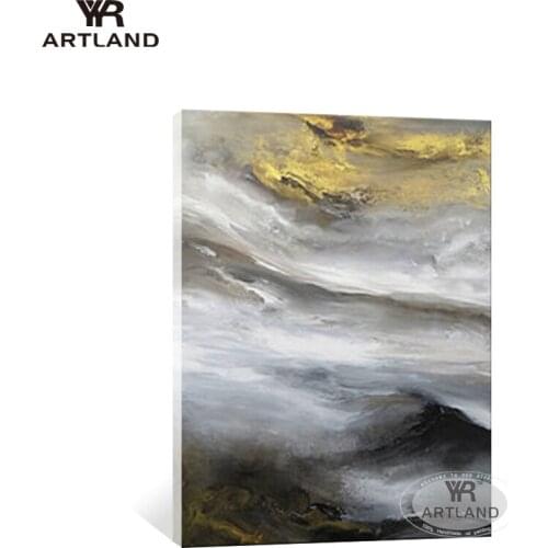 Wholesale abstract pictures for home decoration Handmade oil painting on canvas gold cloud landscape wall art for living room