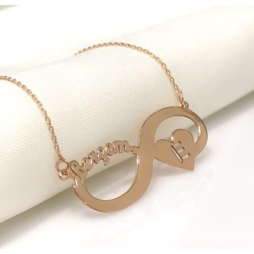 Personalized Name Letter Heart Infinity Silver Necklace