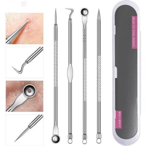 Straight acne clip acne needle 4-piece stainless steel black head needle double head acne needle beauty tool