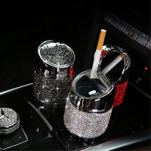 Luxury Diamond Car Ashtray Pink White Gold Color Crystal Shiny Auto Ashtray with Cover for Car Great Gift for Women Girls