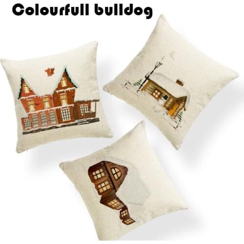 Merry Christmas Cushion Covers Snow Scene Pillow Cushions Red Snowman House Art Hotel Decor Home Sofa Throw Pillow Case 45*45 Cm