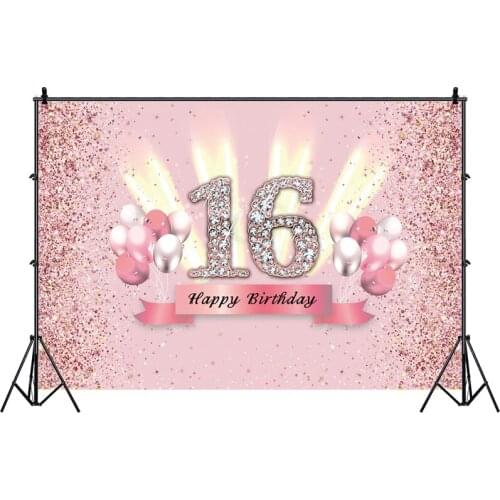 Pink Sweet 16 Photo Backdrop Boys Girls Sixteen Photograph Background Light Boys Banner Photocall Decoration