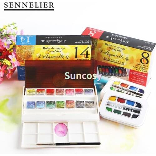 Sennelier French Watercolor Paint, Metal Set of 12/24/48 Half Pans,Tin Box.Professional Watercolor For Artist Art Supplies