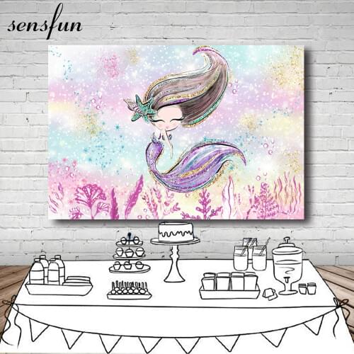 Sensfun Beautiful Little Mermaid Girls Birthday Party Backgrounds Photo Studio Underwater Bokeh Glitter Photography Backdrops