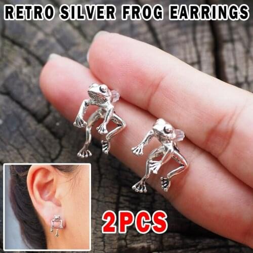 Retro Silver Fantastic Cute Two Way Frog Earrings Lover Jewelry Ear Studs Gift Fashion Jewelry Summer Earrings