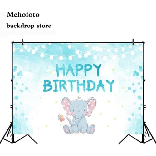 MEHOFOTO Happy Birthday Blue Photo Background Newborn First Birthday Theme Photography Backdrop Elephant Baby Shower Printed 169